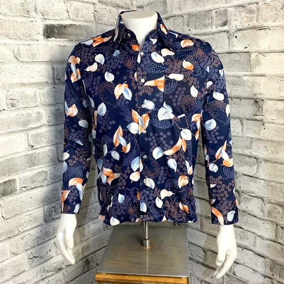 Vintage 70s Dagger Collar Disco Shirt All Over Print Button Up New Deadstock - Picture 1 of 13